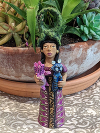 Oaxacan Woman Vendor, Mexican Folk Art from Oaxaca, Clay Figurine, Handmade by Juan Jose Aguilar, Collectible Women Statuette