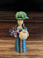 Oaxacan Woman Vendor, Mexican Folk Art from Oaxaca, Clay Figurine, Handmade by Juan Jose Aguilar, Collectible Women Statuette