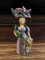 Oaxacan Woman Vendor, Mexican Folk Art from Oaxaca, Clay Figurine, Handmade by Juan Jose Aguilar, Collectible Women Statuette