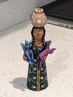 Oaxacan Woman Vendor, Mexican Folk Art from Oaxaca, Clay Figurine, Handmade by Juan Jose Aguilar, Collectible Women Statuette