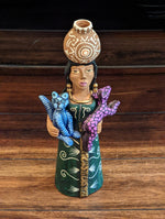 Oaxacan Woman Vendor, Mexican Folk Art from Oaxaca, Clay Figurine, Handmade by Juan Jose Aguilar, Collectible Women Statuette