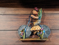 Oaxacan Vendor Woman on Bicycle, Mexican Folk Art from Oaxaca, Clay Figurine, Handmade by Juan Jose Aguilar, Collectible Women Statuette