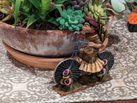 Oaxacan Vendor Woman on Bicycle, Mexican Folk Art from Oaxaca, Clay Figurine, Handmade by Juan Jose Aguilar, Collectible Women Statuette