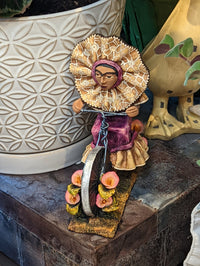 Oaxacan Vendor Woman on Bicycle, Mexican Folk Art from Oaxaca, Clay Figurine, Handmade by Juan Jose Aguilar, Collectible Women Statuette