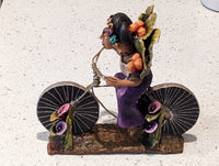 Oaxacan Vendor Woman on Bicycle, Mexican Folk Art from Oaxaca, Clay Figurine, Handmade by Juan Jose Aguilar, Collectible Women Statuette