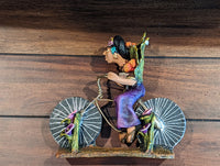 Oaxacan Vendor Woman on Bicycle, Mexican Folk Art from Oaxaca, Clay Figurine, Handmade by Juan Jose Aguilar, Collectible Women Statuette