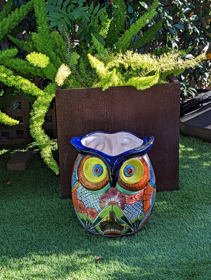 Gorgeous 14" Owl Flower Pot, Talavera Ceramic Planter, Handmade Pottery, Outdoor Garden Decor, Indoor Home Decor, Unique Gift for Birders