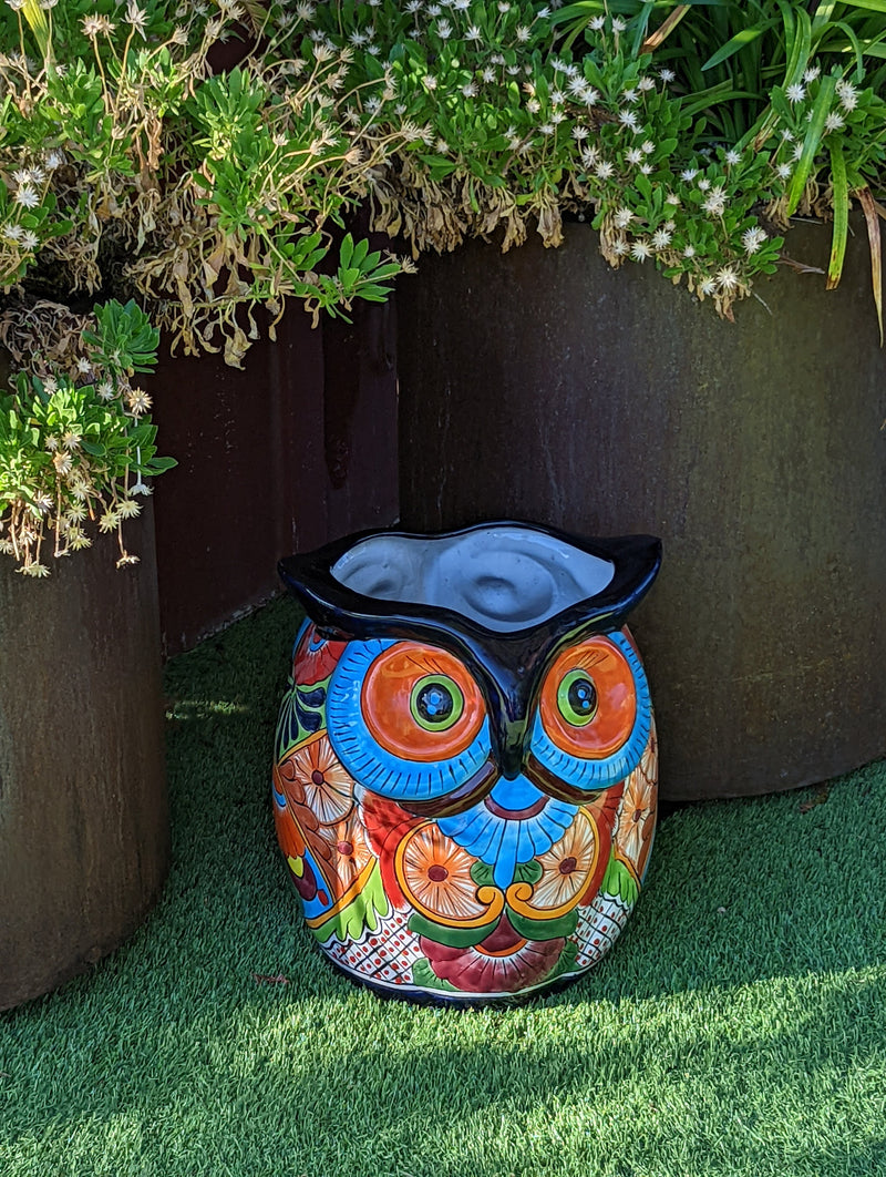 Gorgeous 14" Owl Flower Pot, Talavera Ceramic Planter, Handmade Pottery, Outdoor Garden Decor, Indoor Home Decor, Unique Gift for Birders