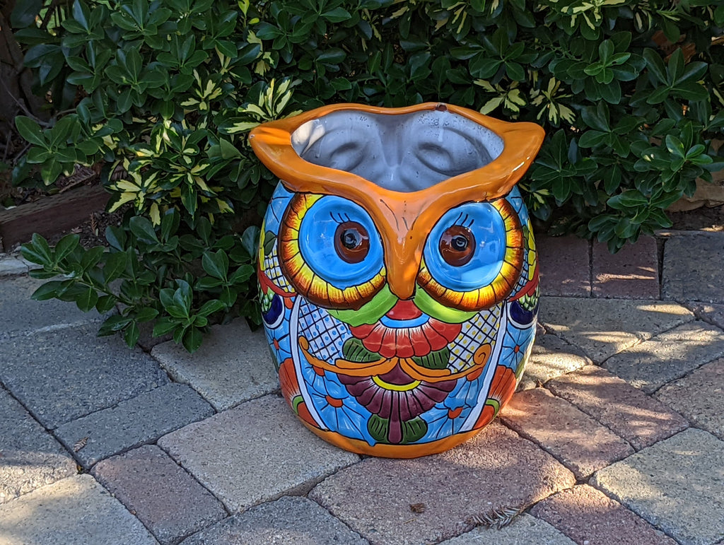 Gorgeous 14" Owl Flower Pot, Talavera Ceramic Planter, Handmade Pottery, Outdoor Garden Decor, Indoor Home Decor, Unique Gift for Birders