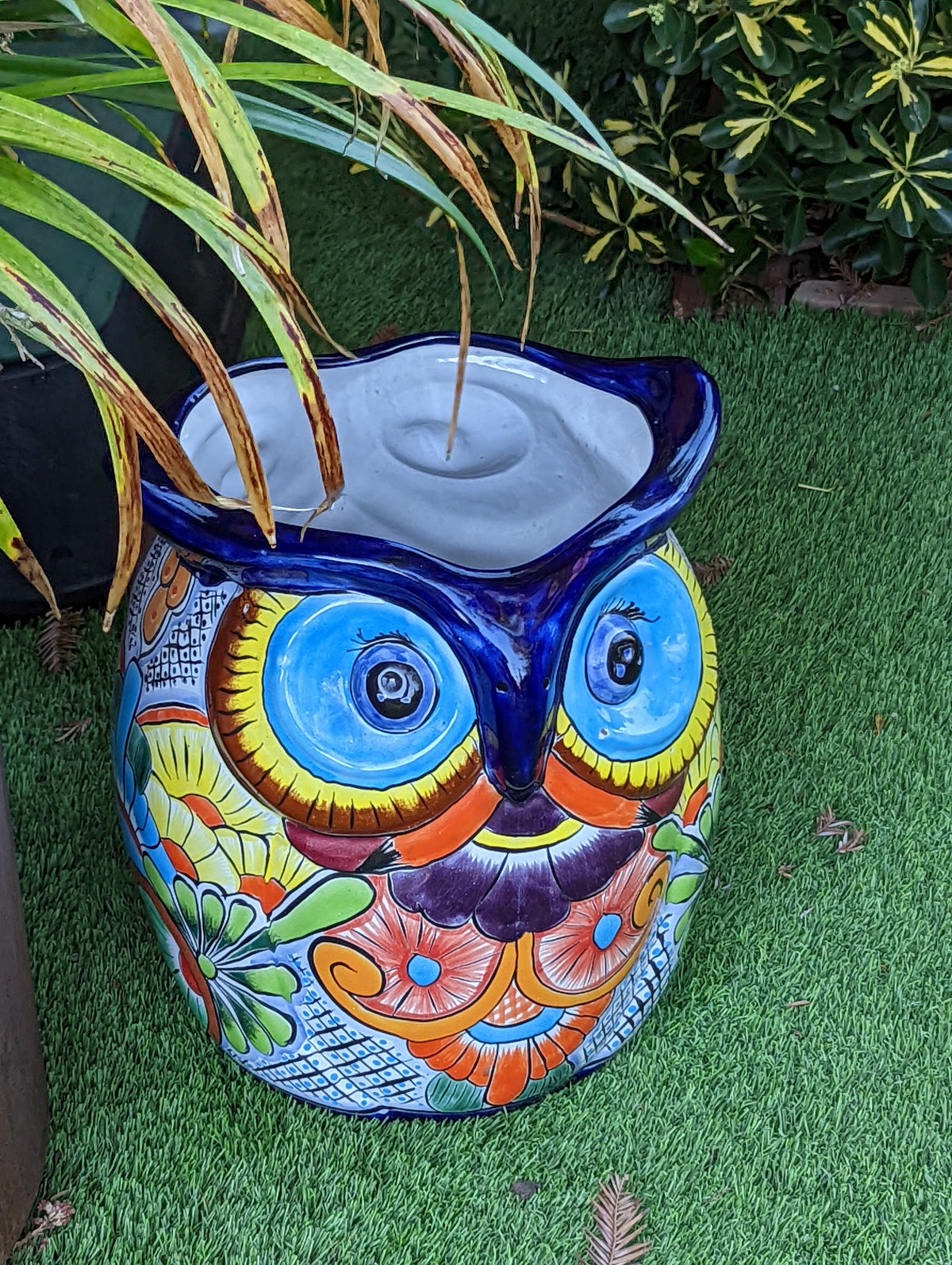 Gorgeous 14" Owl Flower Pot, Talavera Ceramic Planter, Handmade Pottery, Outdoor Garden Decor, Indoor Home Decor, Unique Gift for Birders
