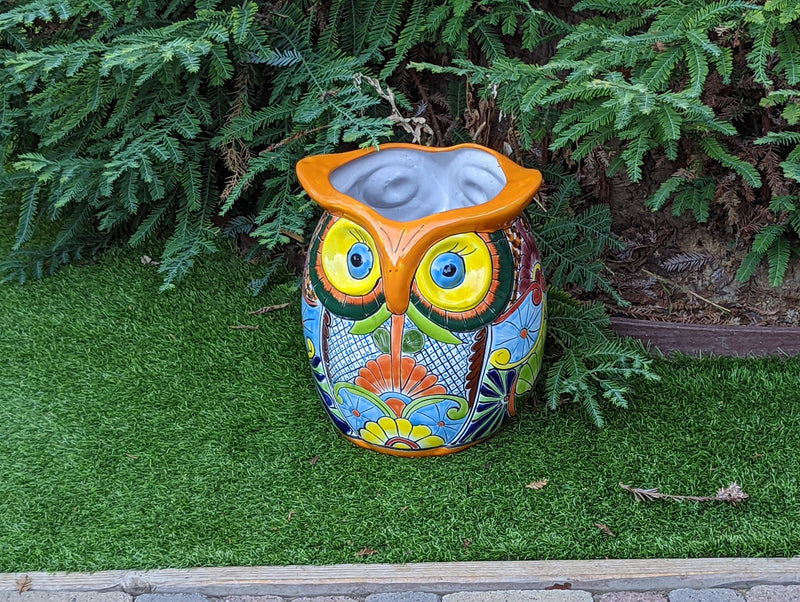 Gorgeous 14" Owl Flower Pot, Talavera Ceramic Planter, Handmade Pottery, Outdoor Garden Decor, Indoor Home Decor, Unique Gift for Birders