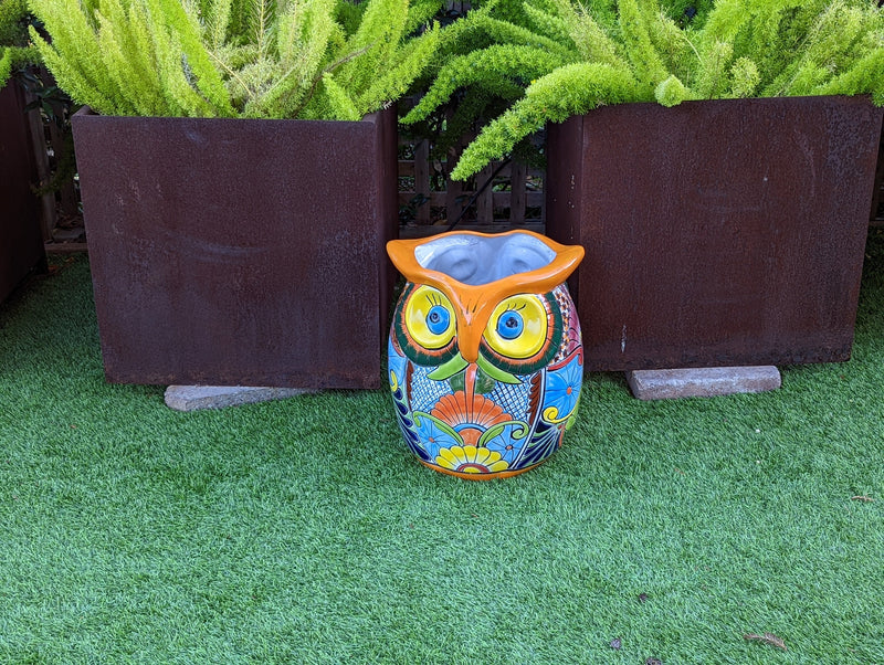 Gorgeous 14" Owl Flower Pot, Talavera Ceramic Planter, Handmade Pottery, Outdoor Garden Decor, Indoor Home Decor, Unique Gift for Birders