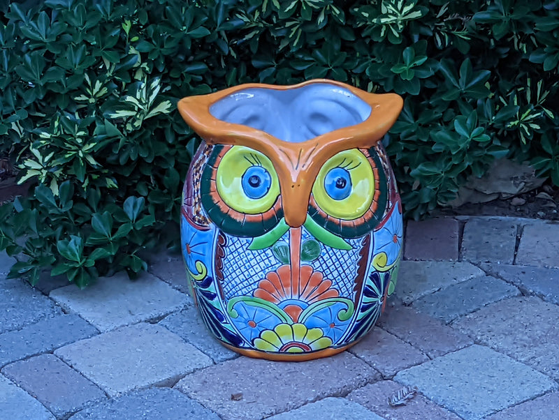 Gorgeous 14" Owl Flower Pot, Talavera Ceramic Planter, Handmade Pottery, Outdoor Garden Decor, Indoor Home Decor, Unique Gift for Birders