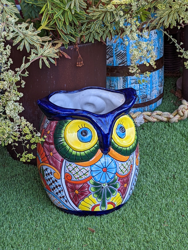 Gorgeous 14" Owl Flower Pot, Talavera Ceramic Planter, Handmade Pottery, Outdoor Garden Decor, Indoor Home Decor, Unique Gift for Birders