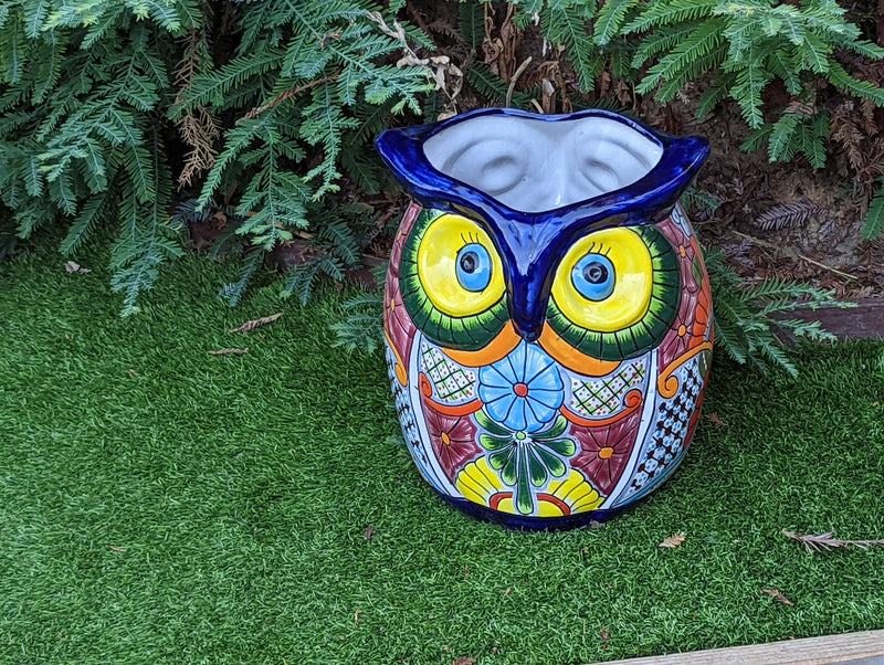 Gorgeous 14" Owl Flower Pot, Talavera Ceramic Planter, Handmade Pottery, Outdoor Garden Decor, Indoor Home Decor, Unique Gift for Birders