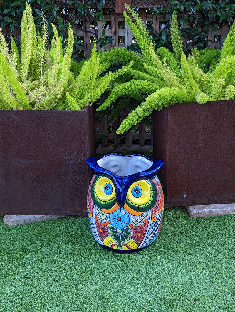 Gorgeous 14" Owl Flower Pot, Talavera Ceramic Planter, Handmade Pottery, Outdoor Garden Decor, Indoor Home Decor, Unique Gift for Birders