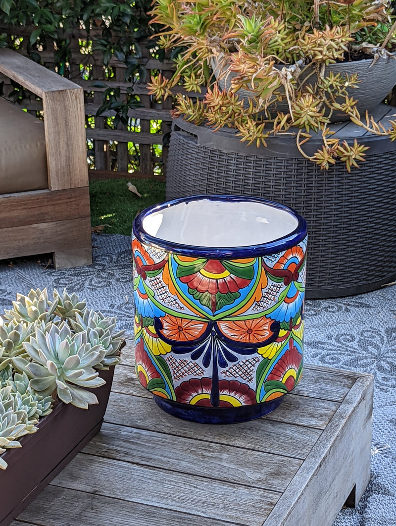 Colorful 12" Round Flower Pot, Talavera Ceramic Planter, Handmade Pottery, Outdoor Garden Decor, Indoor Home Decor, Unique Housewarming Gift