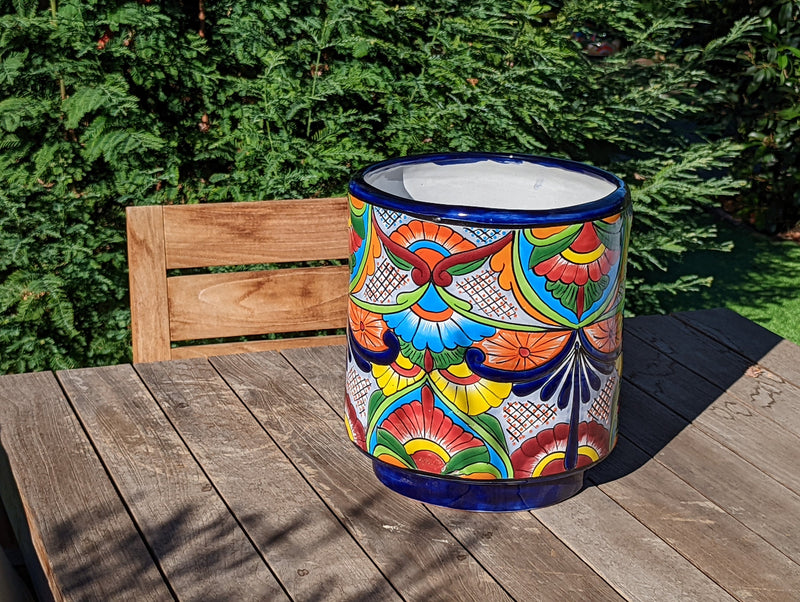 Colorful 12" Round Flower Pot, Talavera Ceramic Planter, Handmade Pottery, Outdoor Garden Decor, Indoor Home Decor, Unique Housewarming Gift