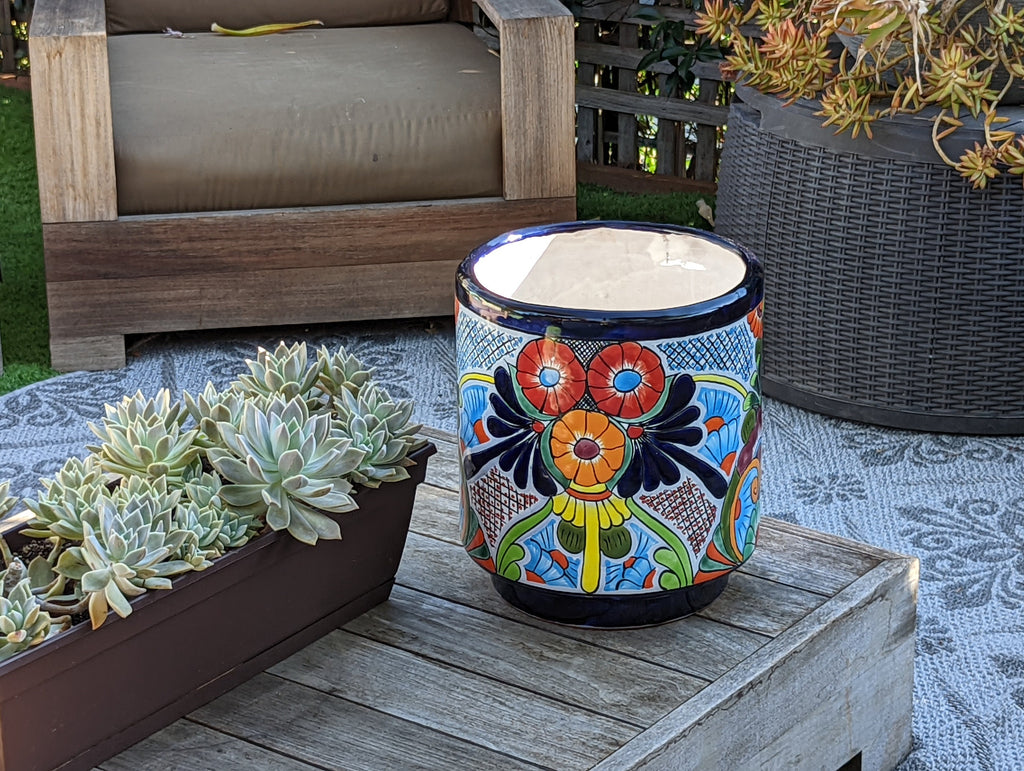 Colorful 12" Round Flower Pot, Talavera Ceramic Planter, Handmade Pottery, Outdoor Garden Decor, Indoor Home Decor, Unique Housewarming Gift