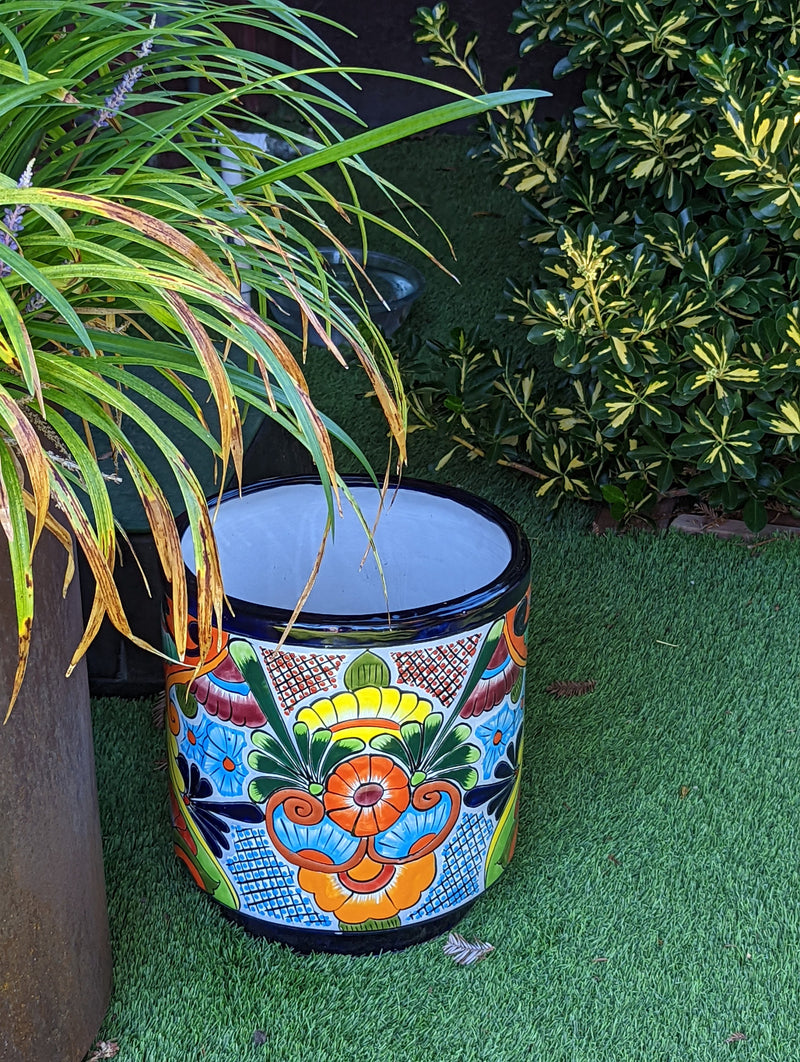 Colorful 12" Round Flower Pot, Talavera Ceramic Planter, Handmade Pottery, Outdoor Garden Decor, Indoor Home Decor, Unique Housewarming Gift