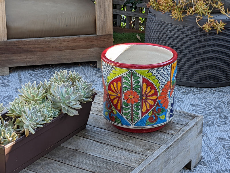 Colorful 12" Round Flower Pot, Talavera Ceramic Planter, Handmade Pottery, Outdoor Garden Decor, Indoor Home Decor, Unique Housewarming Gift