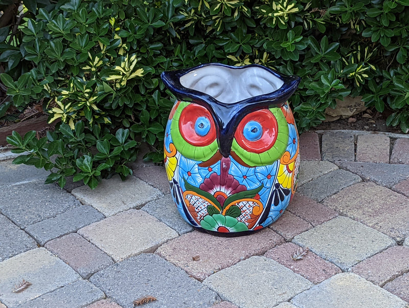 Gorgeous 14" Owl Flower Pot, Talavera Ceramic Planter, Handmade Pottery, Outdoor Garden Decor, Indoor Home Decor, Unique Gift for Birders