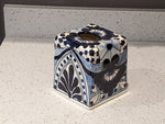 Tissue Holder, Blue & White Tissue Cover, Square Tissue Box Holder, Ceramic Talavera Pottery, Handmade in Mexico, 6" Tall