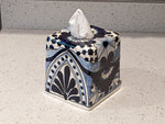 Tissue Holder, Blue & White Tissue Cover, Square Tissue Box Holder, Ceramic Talavera Pottery, Handmade in Mexico, 6" Tall