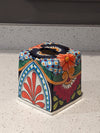 Tissue Holder, Blue & White Tissue Cover, Square Tissue Box Holder, Ceramic Talavera Pottery, Handmade in Mexico, 6" Tall