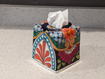 Tissue Holder, Blue & White Tissue Cover, Square Tissue Box Holder, Ceramic Talavera Pottery, Handmade in Mexico, 6" Tall