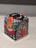 Tissue Holder, Blue & White Tissue Cover, Square Tissue Box Holder, Ceramic Talavera Pottery, Handmade in Mexico, 6" Tall