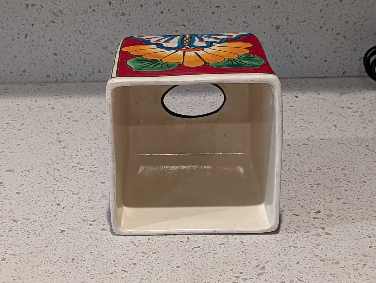 Tissue Holder, Blue & White Tissue Cover, Square Tissue Box Holder, Ceramic Talavera Pottery, Handmade in Mexico, 6" Tall
