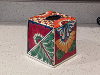 Tissue Holder, Blue & White Tissue Cover, Square Tissue Box Holder, Ceramic Talavera Pottery, Handmade in Mexico, 6" Tall