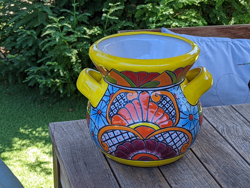 Colorful 10.5" Round Planter, Talavera Ceramic Flower Pot, Handmade Pottery, Outdoor Garden Decor, Indoor Home Decor, Unique Gift