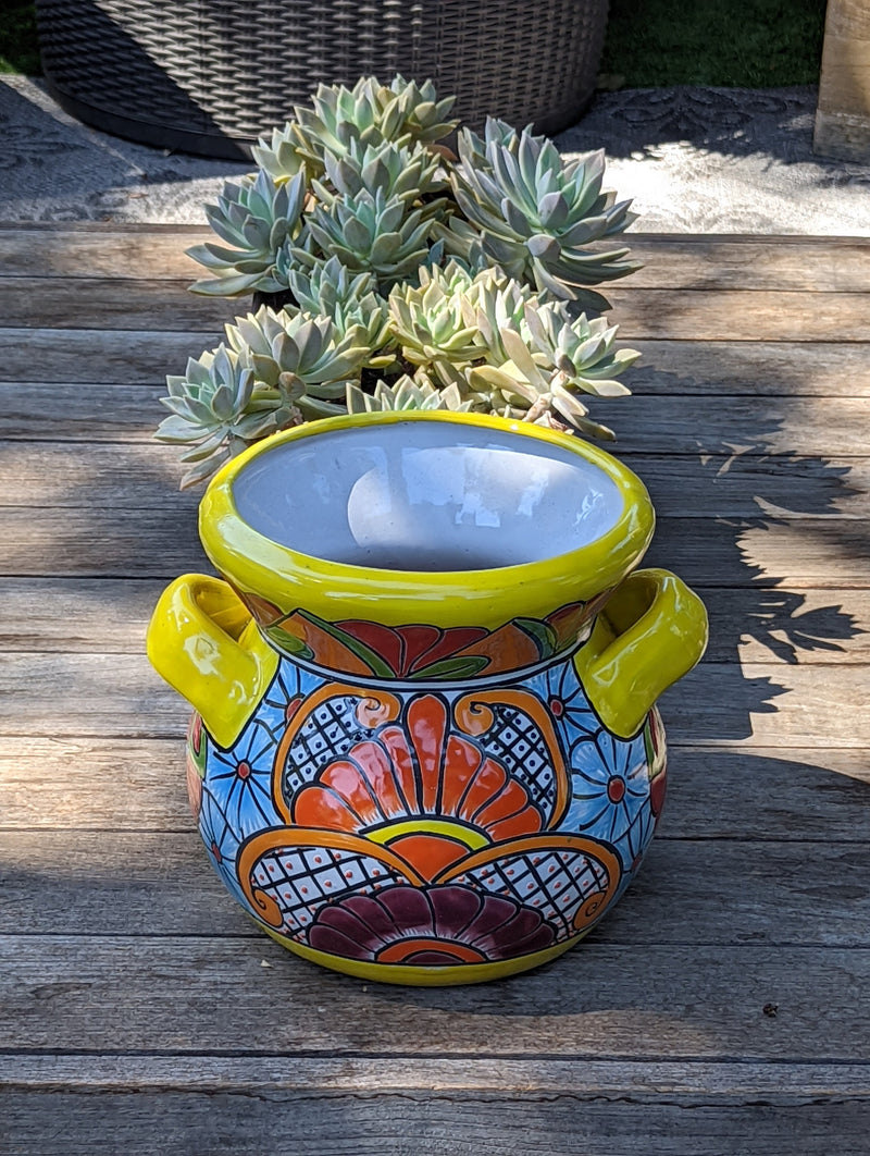 Colorful 10.5" Round Planter, Talavera Ceramic Flower Pot, Handmade Pottery, Outdoor Garden Decor, Indoor Home Decor, Unique Gift