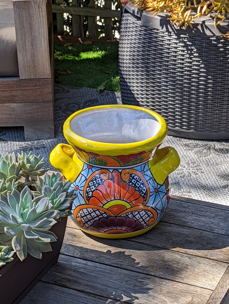 Colorful 10.5" Round Planter, Talavera Ceramic Flower Pot, Handmade Pottery, Outdoor Garden Decor, Indoor Home Decor, Unique Gift