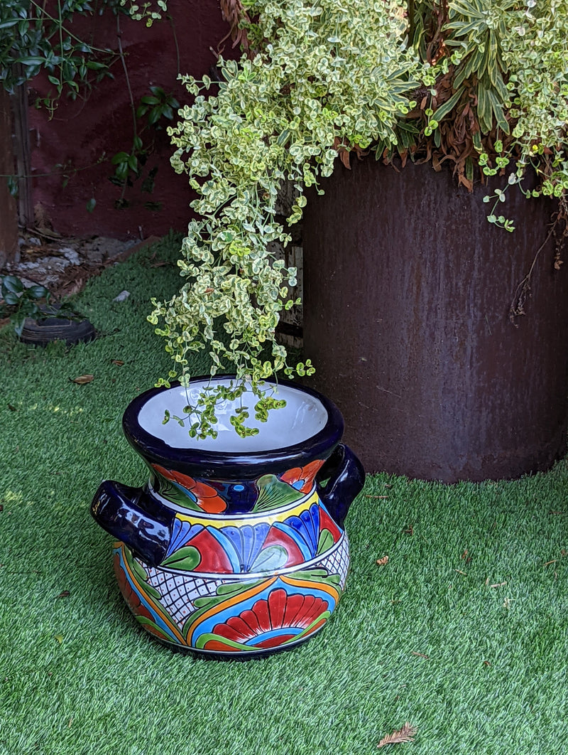 Colorful 10.5" Round Planter, Talavera Ceramic Flower Pot, Handmade Pottery, Outdoor Garden Decor, Indoor Home Decor, Unique Gift