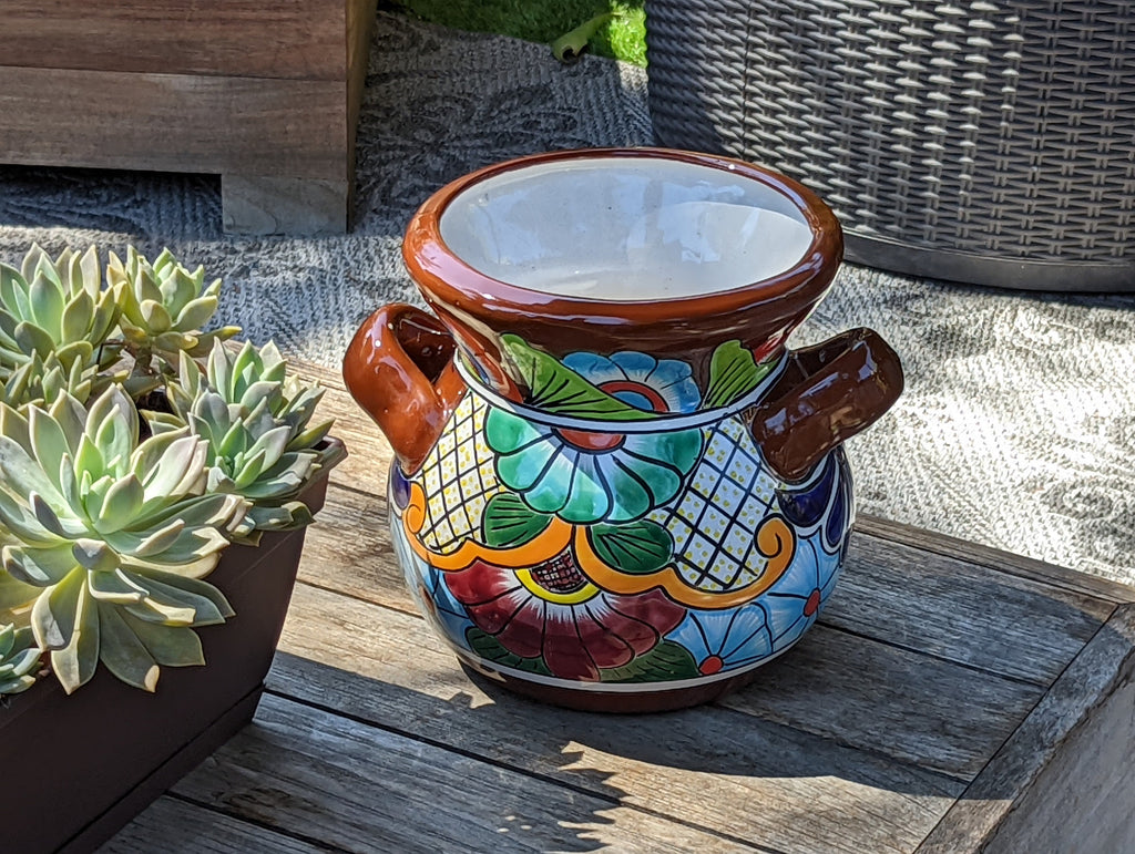 Colorful 10.5" Round Planter, Talavera Ceramic Flower Pot, Handmade Pottery, Outdoor Garden Decor, Indoor Home Decor, Unique Gift