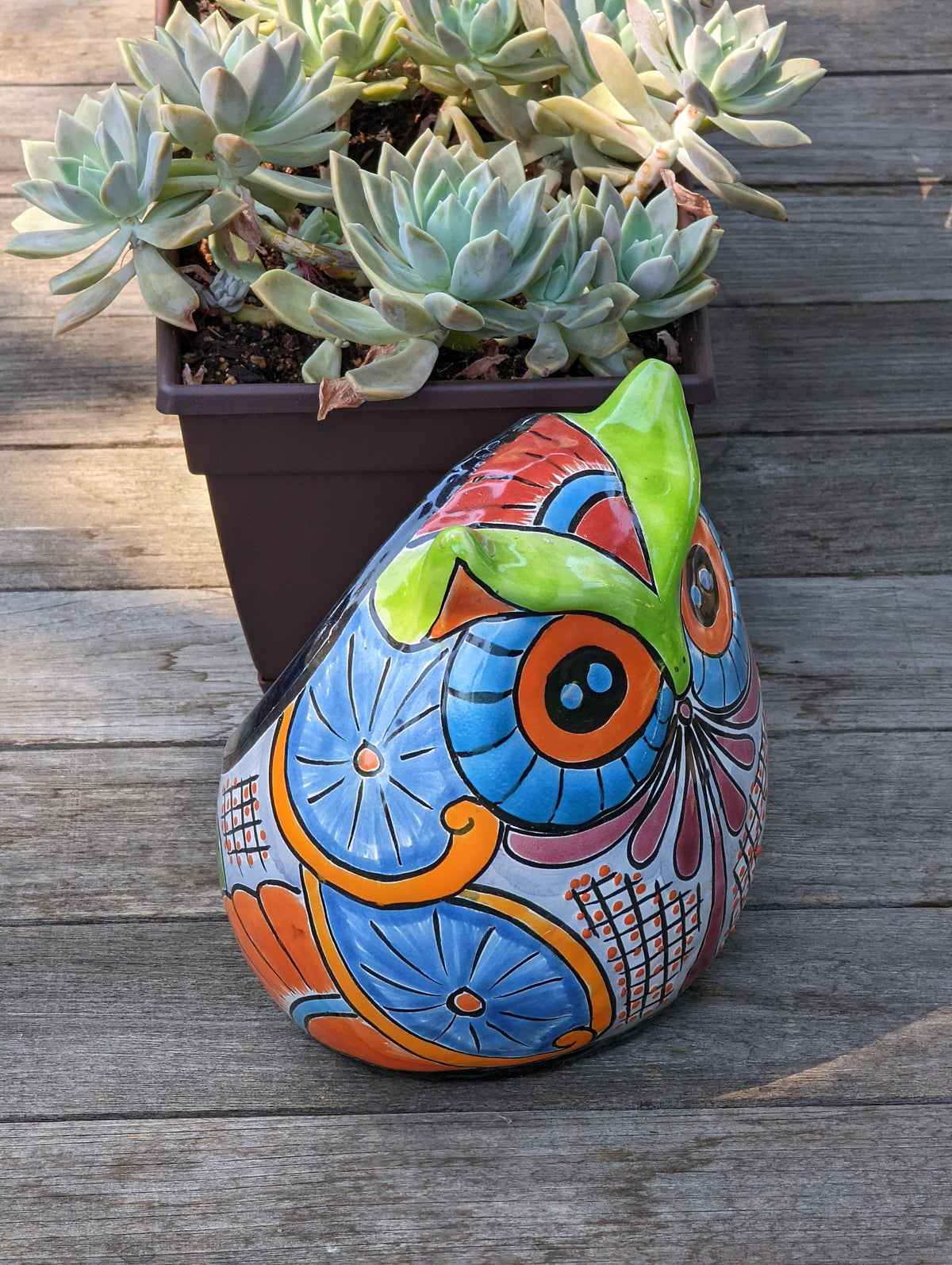 Owl Flower Pot, Ceramic Planter, Handmade Talavera Pottery, Outdoor Garden Decor, Indoor Planter Home Decor, Unique Gift for Birders