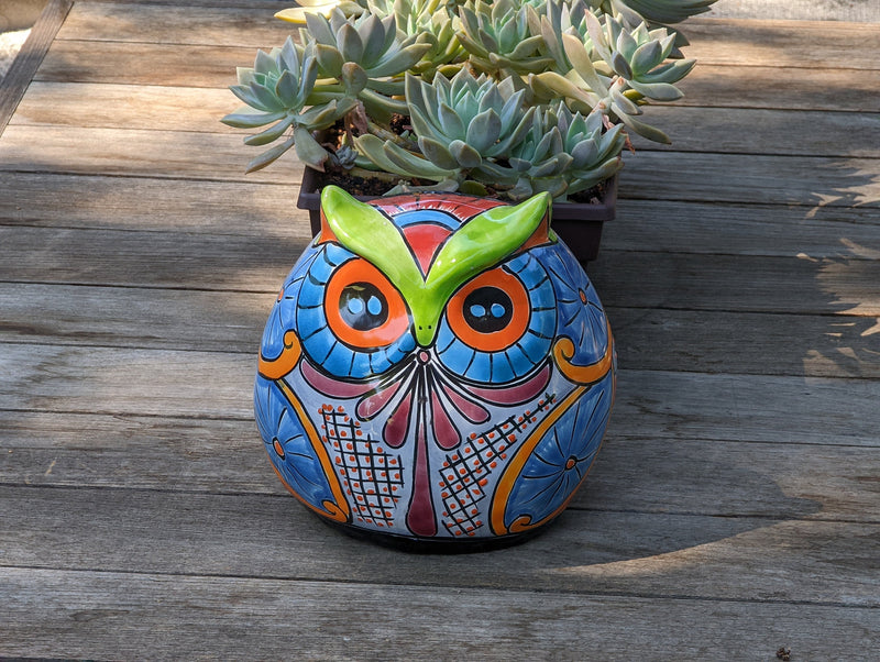 Owl Flower Pot, Ceramic Planter, Handmade Talavera Pottery, Outdoor Garden Decor, Indoor Planter Home Decor, Unique Gift for Birders