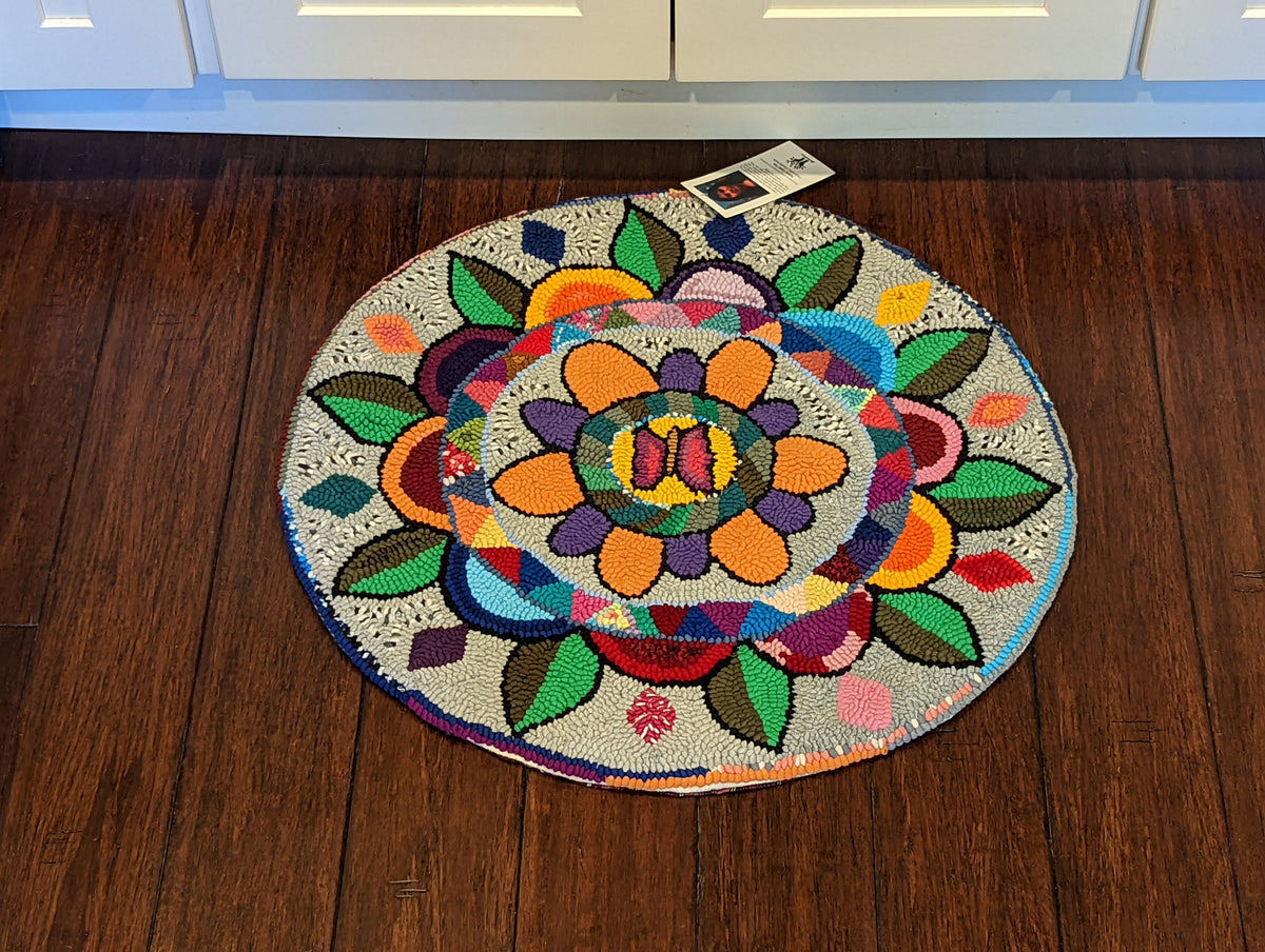 Mayan Art Textile Wall Hanging, Cool Hooked Rug, Vibrant Round Tapestry, Handmade Authentic Rug - Recycled Textiles by Maya Guatemalan Women