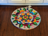 Mayan Art Textile Wall Hanging, Cool Hooked Rug, Vibrant Round Tapestry, Handmade Authentic Rug - Recycled Textiles by Maya Guatemalan Women
