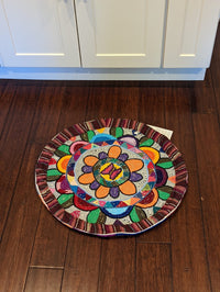 Mayan Art Textile Wall Hanging, Cool Hooked Rug, Vibrant Round Tapestry, Handmade Authentic Rug - Recycled Textiles by Maya Guatemalan Women