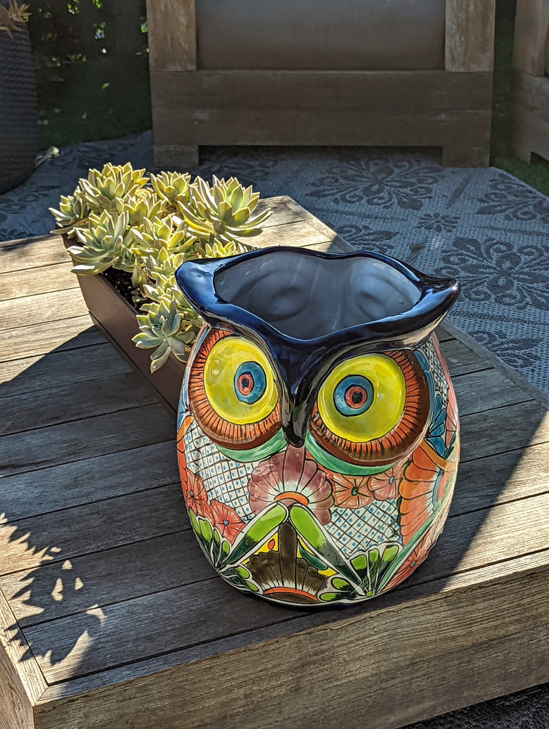 Gorgeous 14" Owl Flower Pot, Talavera Ceramic Planter, Handmade Pottery, Outdoor Garden Decor, Indoor Home Decor, Unique Gift for Birders