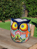 Gorgeous 14" Owl Flower Pot, Talavera Ceramic Planter, Handmade Pottery, Outdoor Garden Decor, Indoor Home Decor, Unique Gift for Birders