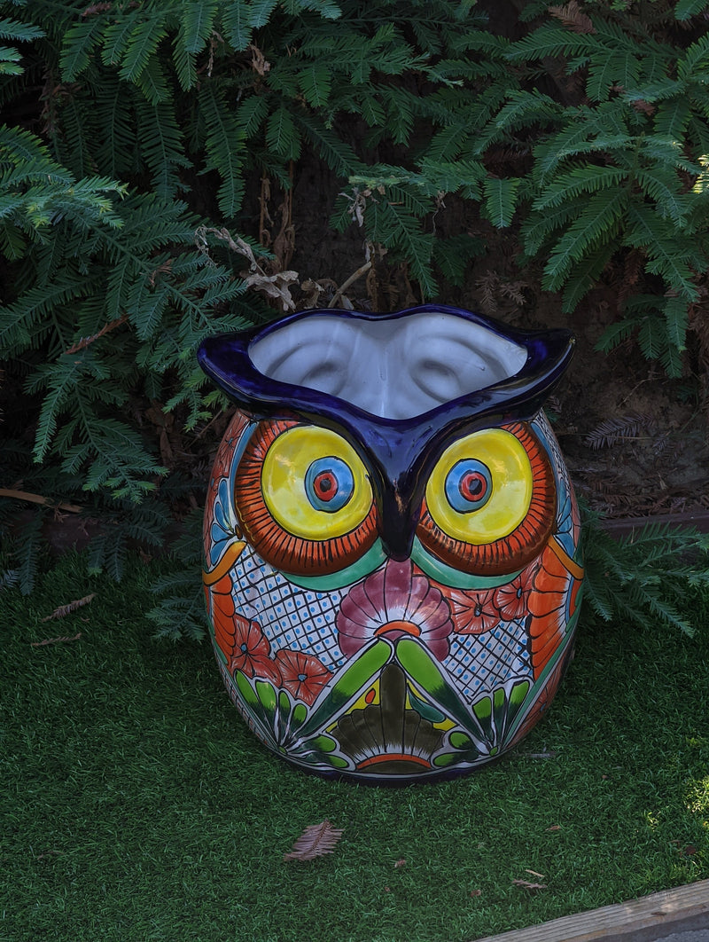 Gorgeous 14" Owl Flower Pot, Talavera Ceramic Planter, Handmade Pottery, Outdoor Garden Decor, Indoor Home Decor, Unique Gift for Birders