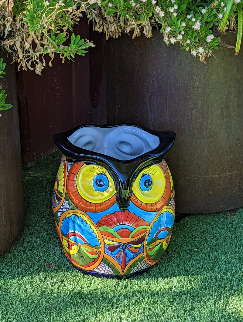 Gorgeous 14" Owl Flower Pot, Talavera Ceramic Planter, Handmade Pottery, Outdoor Garden Decor, Indoor Home Decor, Unique Gift for Birders