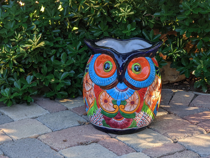 Gorgeous 14" Owl Flower Pot, Talavera Ceramic Planter, Handmade Pottery, Outdoor Garden Decor, Indoor Home Decor, Unique Gift for Birders