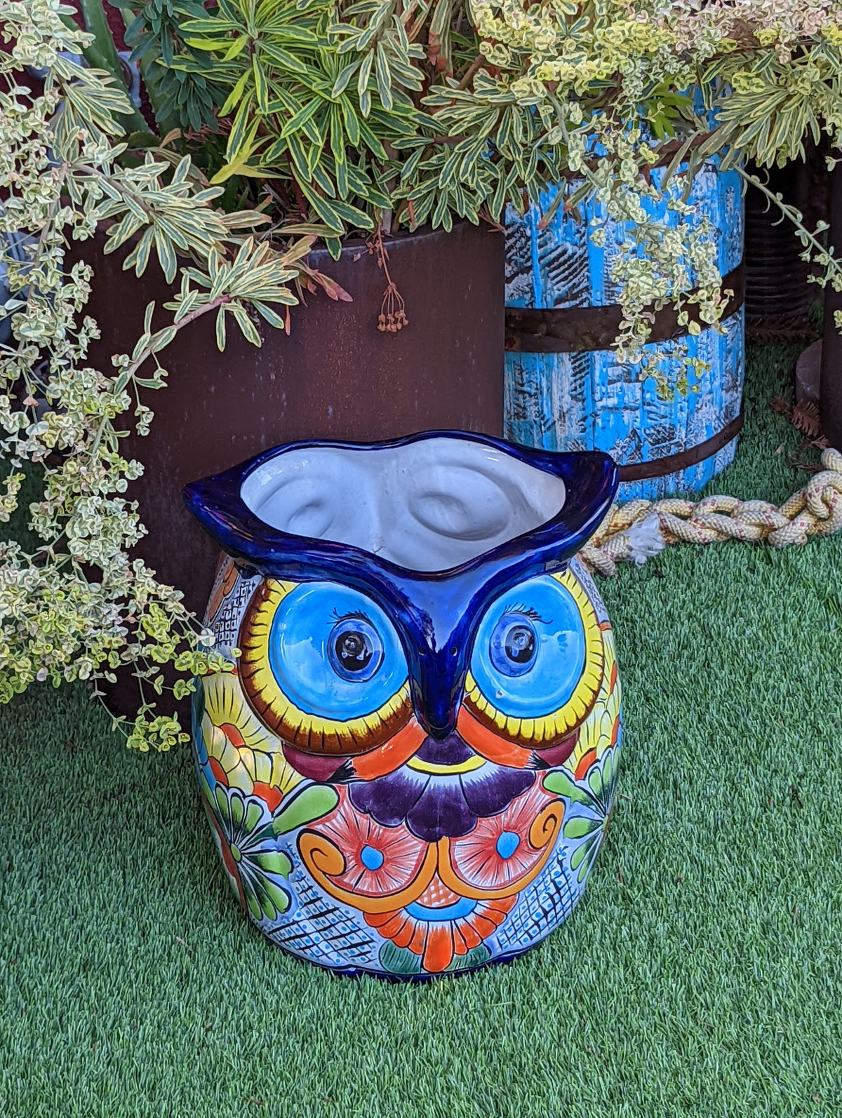 Gorgeous 14" Owl Flower Pot, Talavera Ceramic Planter, Handmade Pottery, Outdoor Garden Decor, Indoor Home Decor, Unique Gift for Birders