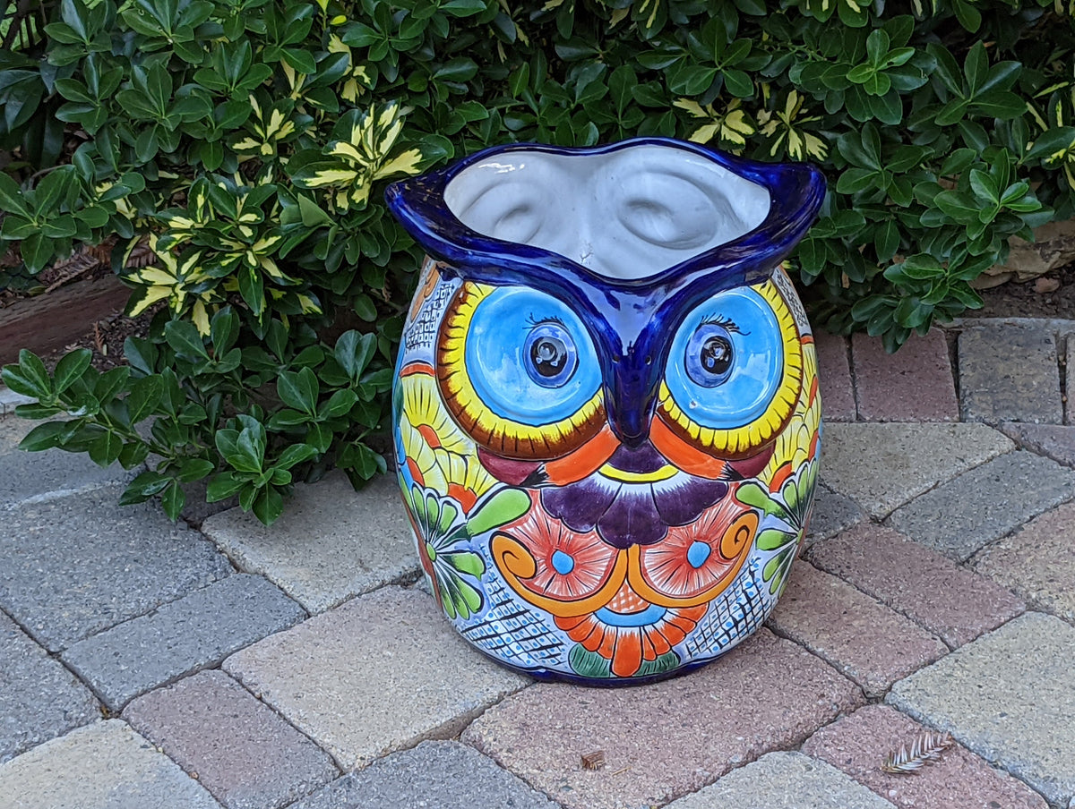 Gorgeous 14" Owl Flower Pot, Talavera Ceramic Planter, Handmade Pottery, Outdoor Garden Decor, Indoor Home Decor, Unique Gift for Birders